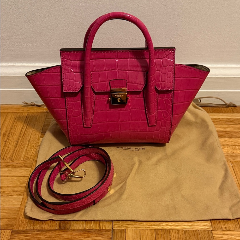 Michael Kors Collection Pink Croc-Embossed Satchel